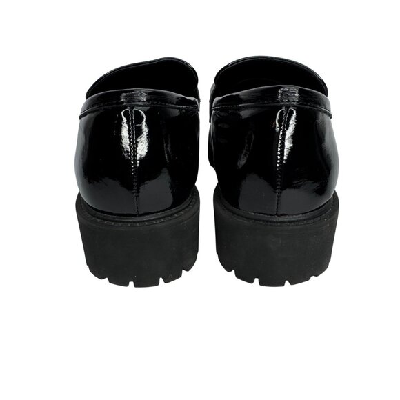 Vintage SODA Black Patent Leather Chunky Y2K Loafer Gold Chain Accent 7.5M Goth - Picture 5 of 10